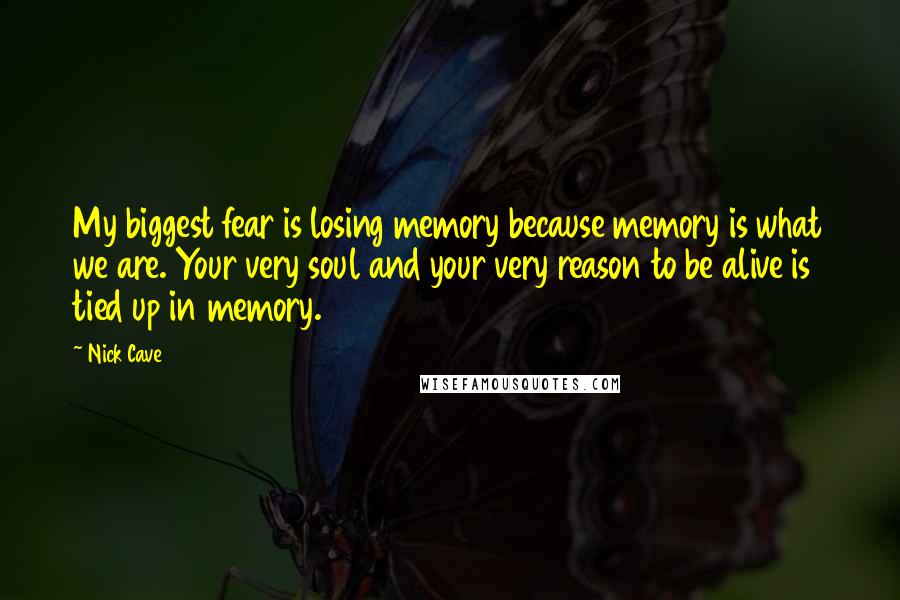 Nick Cave Quotes: My biggest fear is losing memory because memory is what we are. Your very soul and your very reason to be alive is tied up in memory.