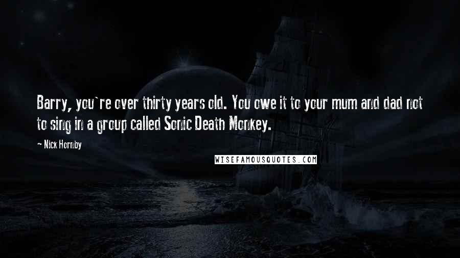 Nick Hornby Quotes: Barry, you're over thirty years old. You owe it to your mum and dad not to sing in a group called Sonic Death Monkey.