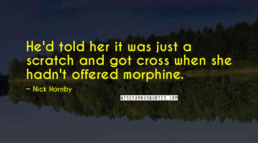 Nick Hornby Quotes: He'd told her it was just a scratch and got cross when she hadn't offered morphine.