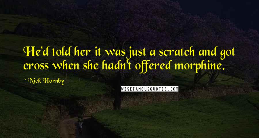 Nick Hornby Quotes: He'd told her it was just a scratch and got cross when she hadn't offered morphine.