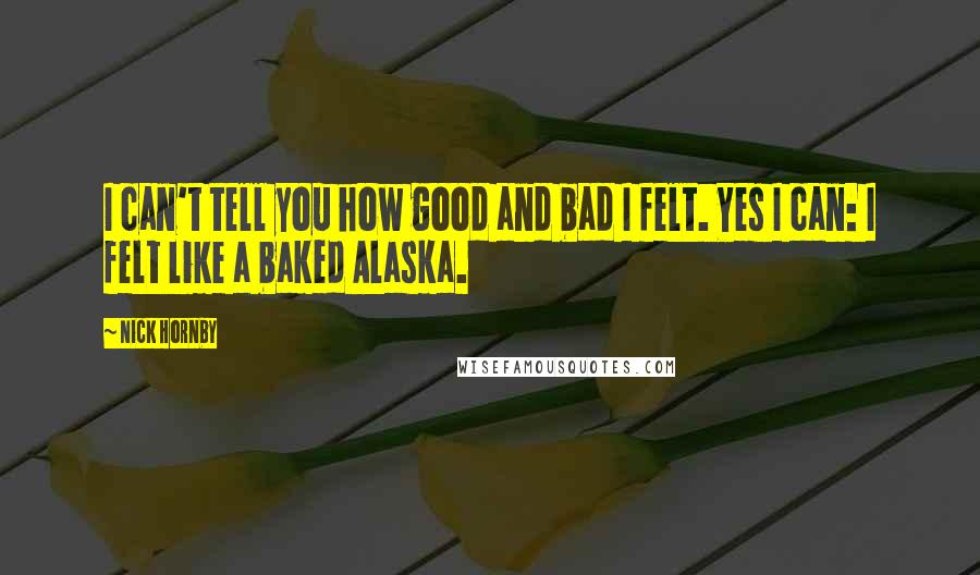 Nick Hornby Quotes: I can't tell you how good and bad I felt. Yes I can: I felt like a baked Alaska.