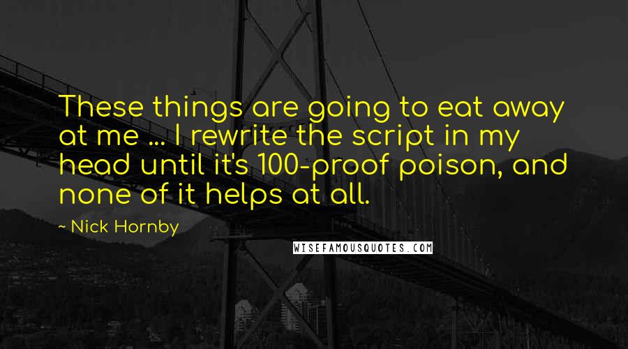 Nick Hornby Quotes: These things are going to eat away at me ... I rewrite the script in my head until it's 100-proof poison, and none of it helps at all.