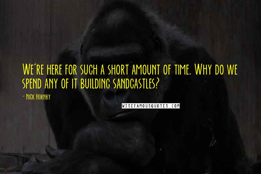 Nick Hornby Quotes: We're here for such a short amount of time. Why do we spend any of it building sandcastles?