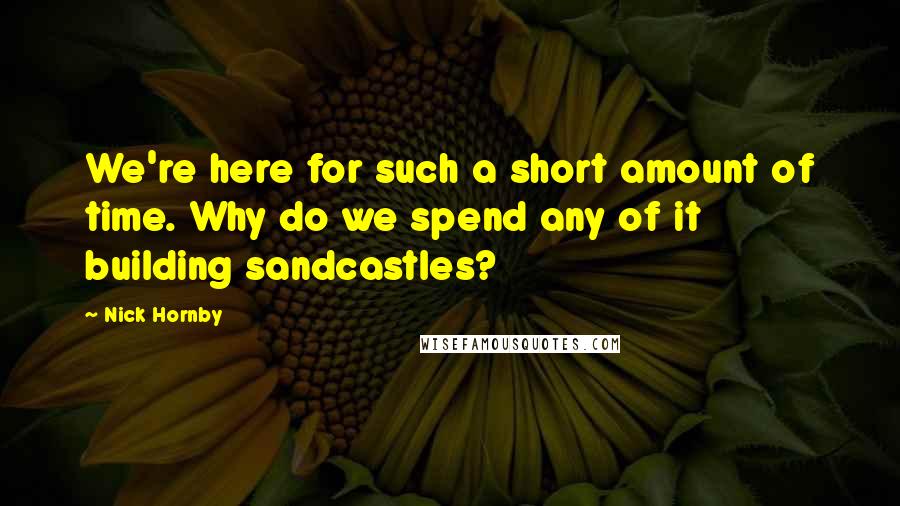 Nick Hornby Quotes: We're here for such a short amount of time. Why do we spend any of it building sandcastles?