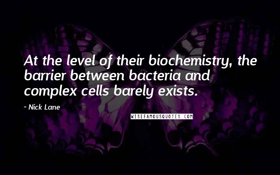 Nick Lane Quotes: At the level of their biochemistry, the barrier between bacteria and complex cells barely exists.