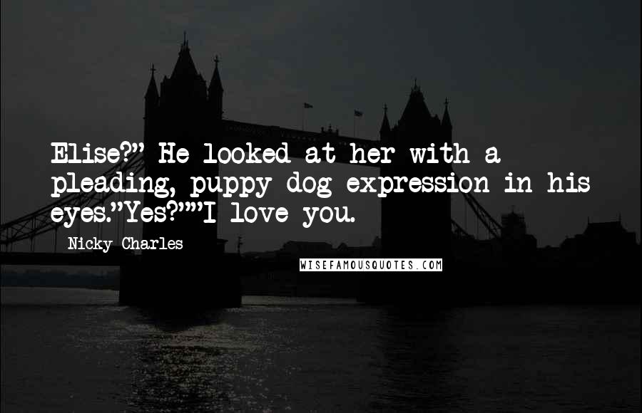 Nicky Charles Quotes: Elise?" He looked at her with a pleading, puppy-dog expression in his eyes."Yes?""I love you.