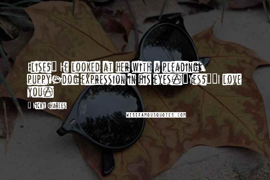 Nicky Charles Quotes: Elise?" He looked at her with a pleading, puppy-dog expression in his eyes."Yes?""I love you.