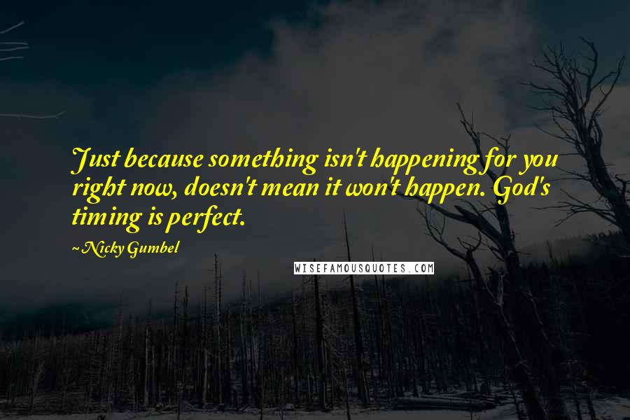 Nicky Gumbel Quotes: Just because something isn't happening for you right now, doesn't mean it won't happen. God's timing is perfect.