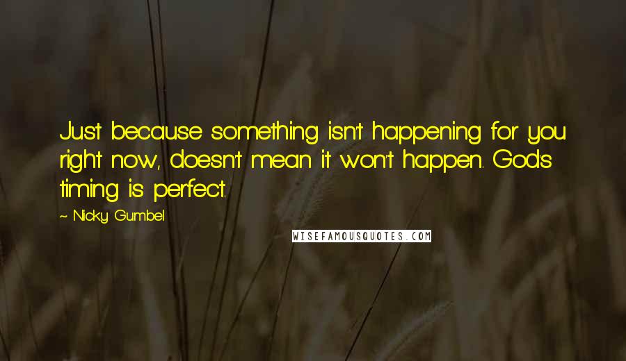 Nicky Gumbel Quotes: Just because something isn't happening for you right now, doesn't mean it won't happen. God's timing is perfect.