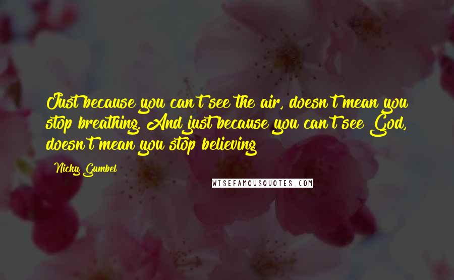 Nicky Gumbel Quotes: Just because you can't see the air, doesn't mean you stop breathing. And just because you can't see God, doesn't mean you stop believing