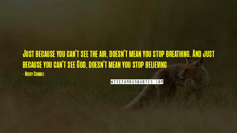Nicky Gumbel Quotes: Just because you can't see the air, doesn't mean you stop breathing. And just because you can't see God, doesn't mean you stop believing