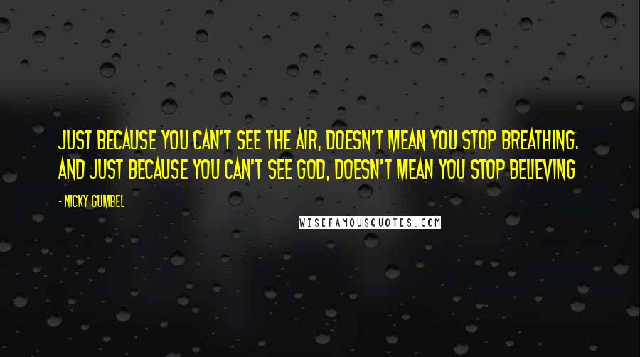 Nicky Gumbel Quotes: Just because you can't see the air, doesn't mean you stop breathing. And just because you can't see God, doesn't mean you stop believing
