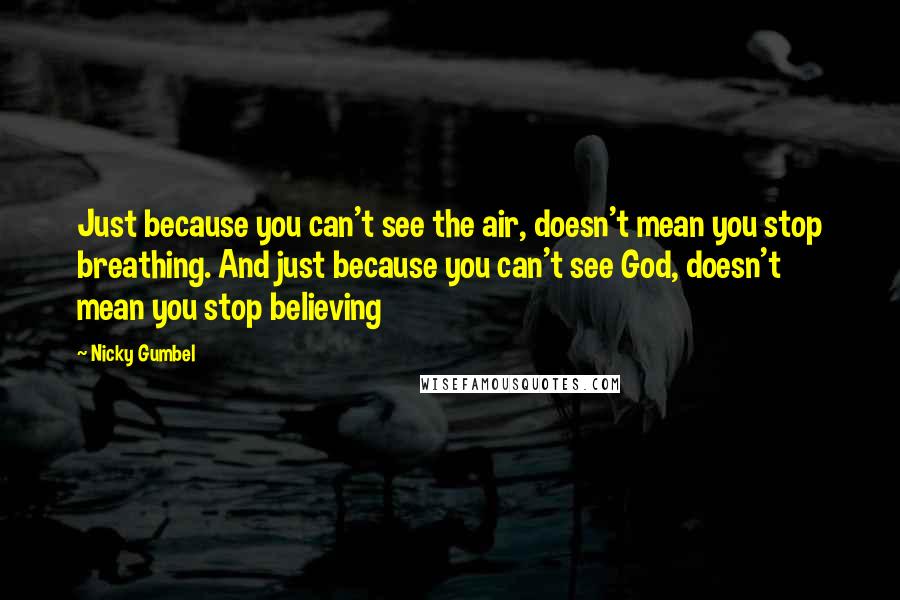 Nicky Gumbel Quotes: Just because you can't see the air, doesn't mean you stop breathing. And just because you can't see God, doesn't mean you stop believing