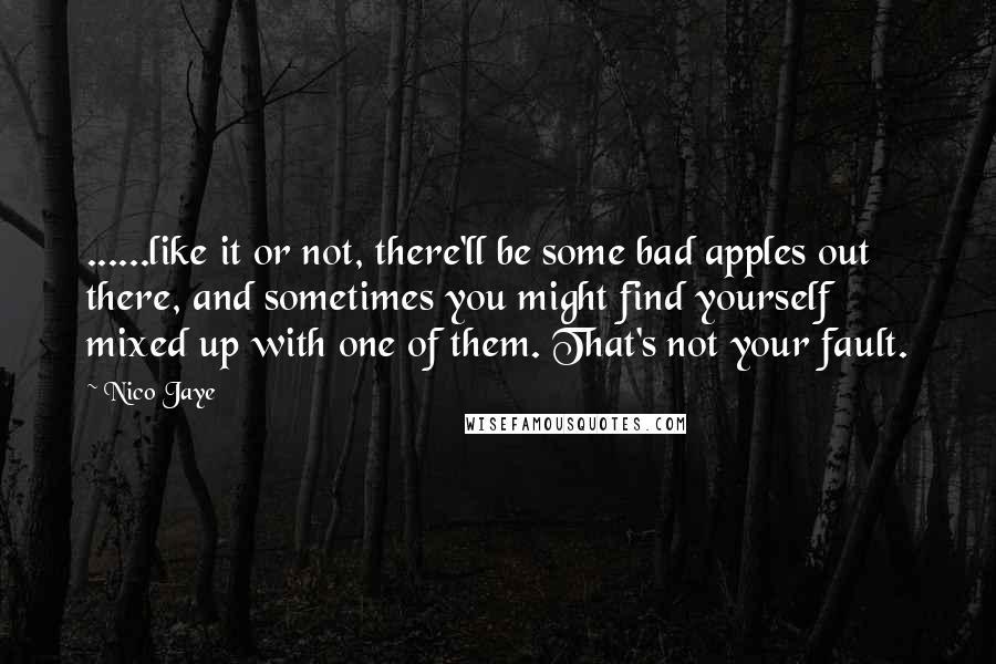Nico Jaye Quotes: ......like it or not, there'll be some bad apples out there, and sometimes you might find yourself mixed up with one of them. That's not your fault.