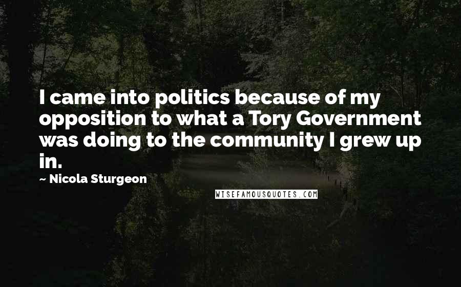 Nicola Sturgeon Quotes: I came into politics because of my opposition to what a Tory Government was doing to the community I grew up in.