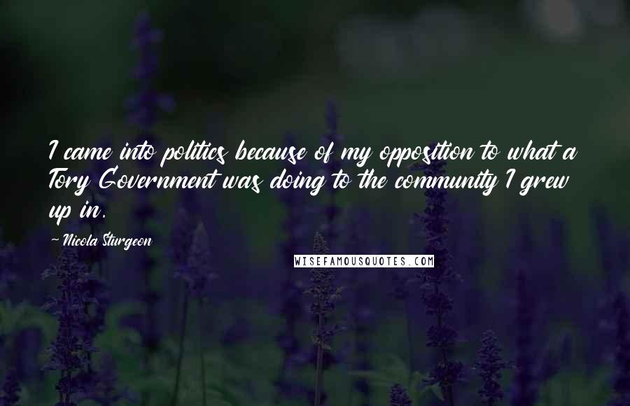 Nicola Sturgeon Quotes: I came into politics because of my opposition to what a Tory Government was doing to the community I grew up in.