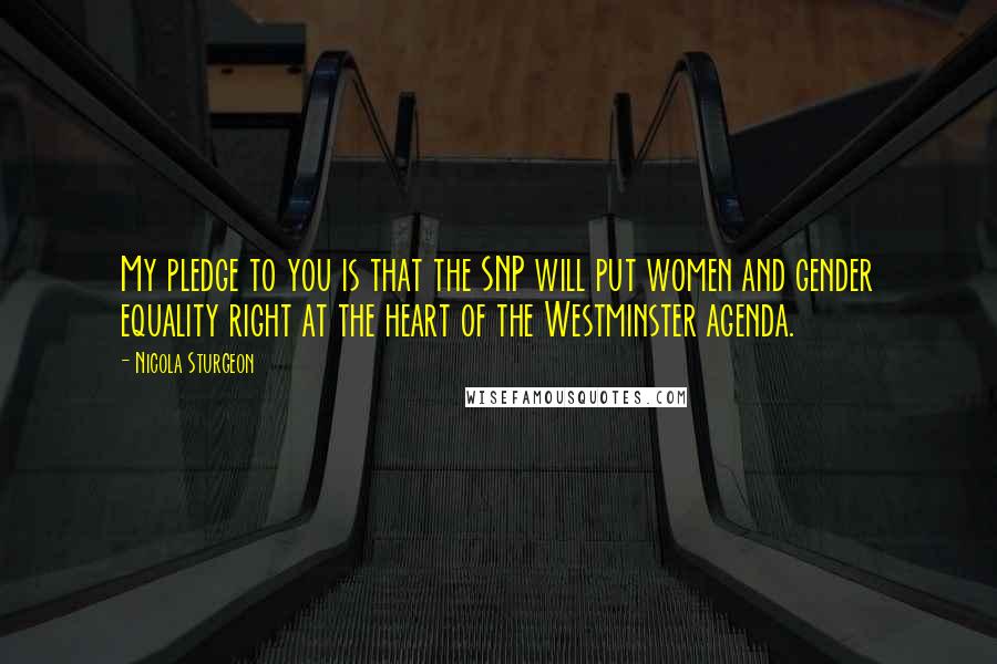 Nicola Sturgeon Quotes: My pledge to you is that the SNP will put women and gender equality right at the heart of the Westminster agenda.