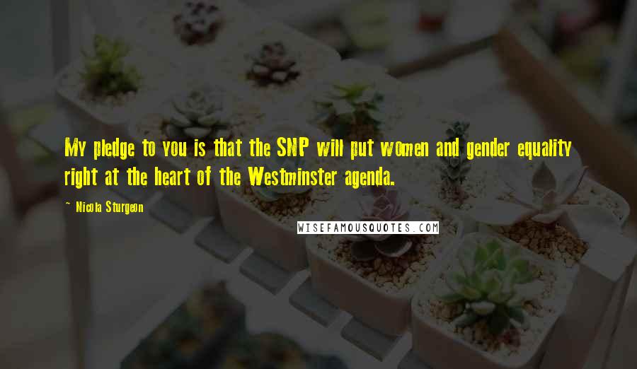 Nicola Sturgeon Quotes: My pledge to you is that the SNP will put women and gender equality right at the heart of the Westminster agenda.