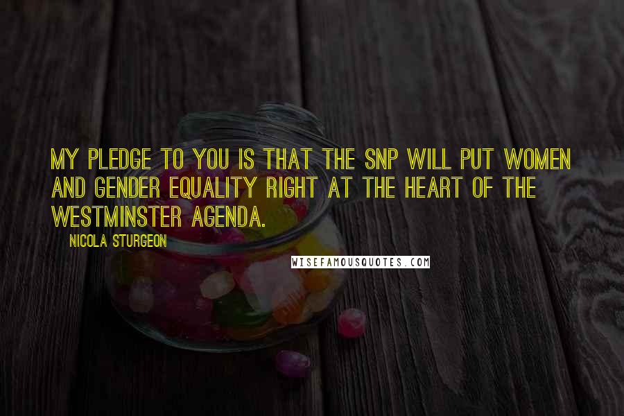 Nicola Sturgeon Quotes: My pledge to you is that the SNP will put women and gender equality right at the heart of the Westminster agenda.