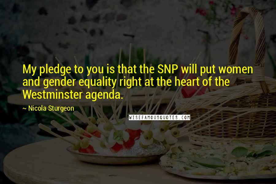 Nicola Sturgeon Quotes: My pledge to you is that the SNP will put women and gender equality right at the heart of the Westminster agenda.