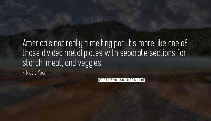 Nicola Yoon Quotes: America's not really a melting pot. It's more like one of those divided metal plates with separate sections for starch, meat, and veggies.