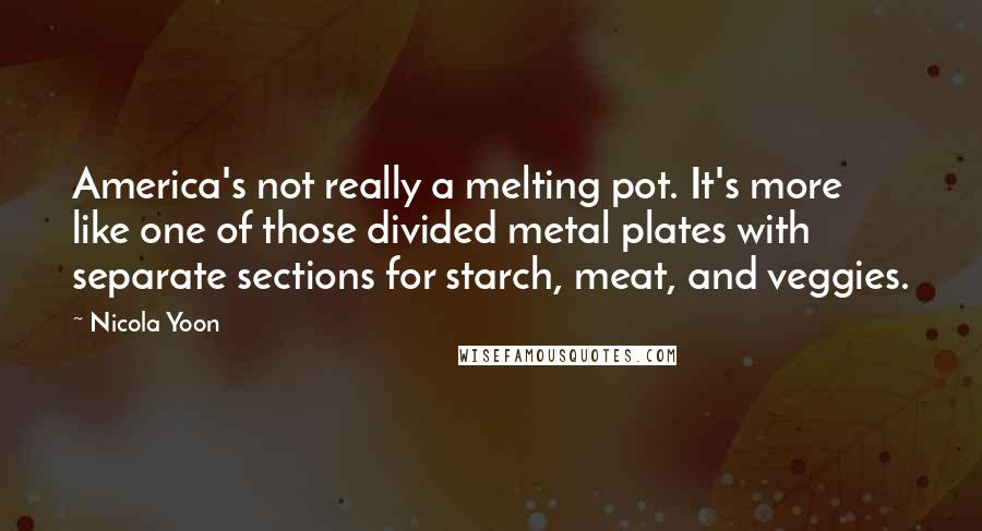 Nicola Yoon Quotes: America's not really a melting pot. It's more like one of those divided metal plates with separate sections for starch, meat, and veggies.