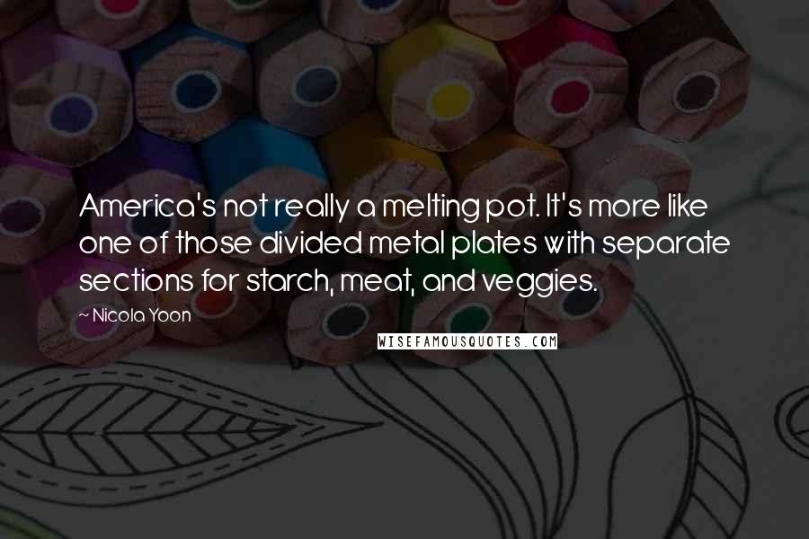 Nicola Yoon Quotes: America's not really a melting pot. It's more like one of those divided metal plates with separate sections for starch, meat, and veggies.