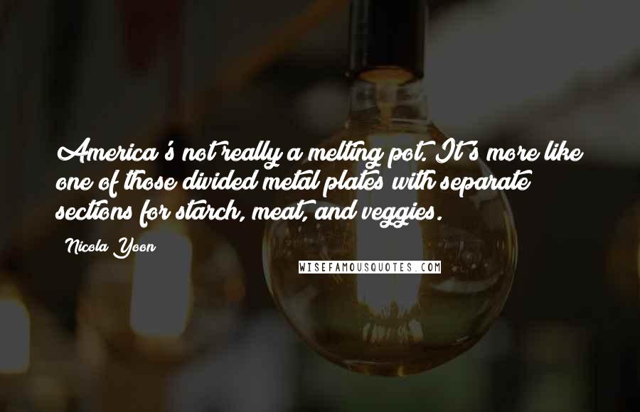 Nicola Yoon Quotes: America's not really a melting pot. It's more like one of those divided metal plates with separate sections for starch, meat, and veggies.