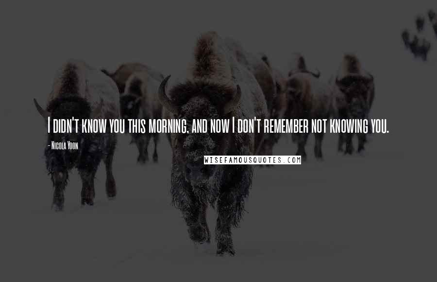 Nicola Yoon Quotes: I didn't know you this morning, and now I don't remember not knowing you.