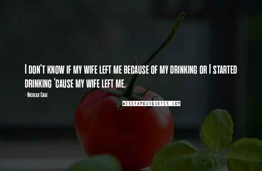 Nicolas Cage Quotes: I don't know if my wife left me because of my drinking or I started drinking 'cause my wife left me.