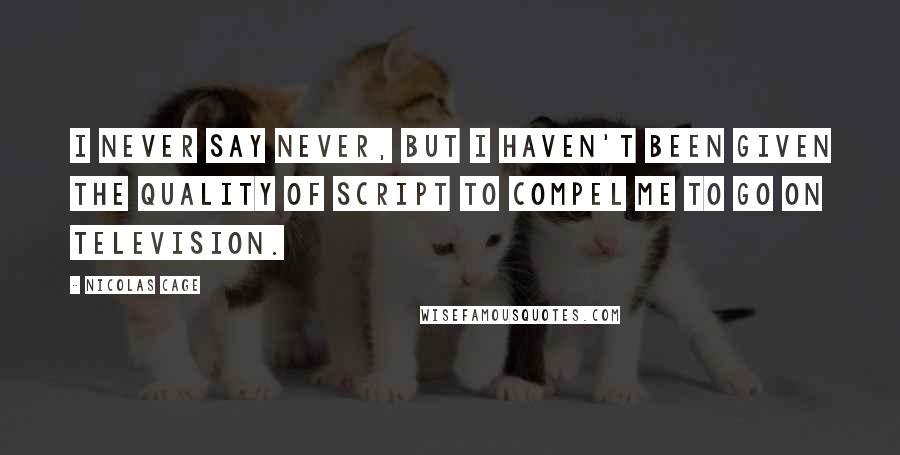 Nicolas Cage Quotes: I never say never, but I haven't been given the quality of script to compel me to go on television.