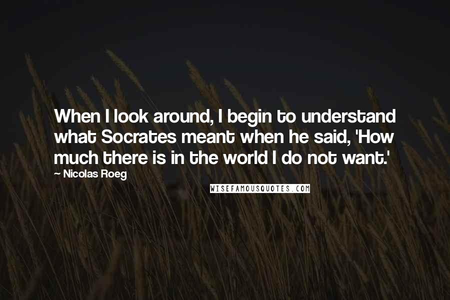 Nicolas Roeg Quotes: When I look around, I begin to understand what Socrates meant when he said, 'How much there is in the world I do not want.'