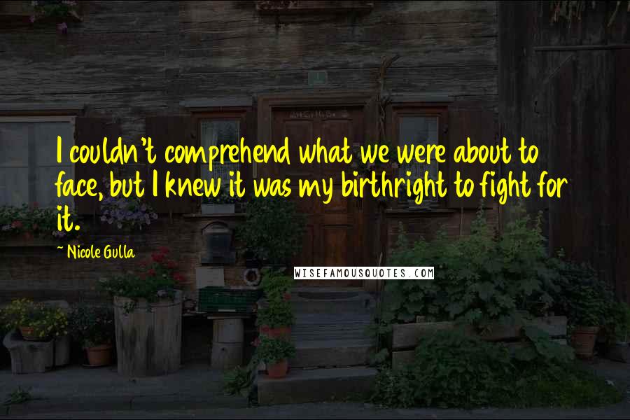 Nicole Gulla Quotes: I couldn't comprehend what we were about to face, but I knew it was my birthright to fight for it.