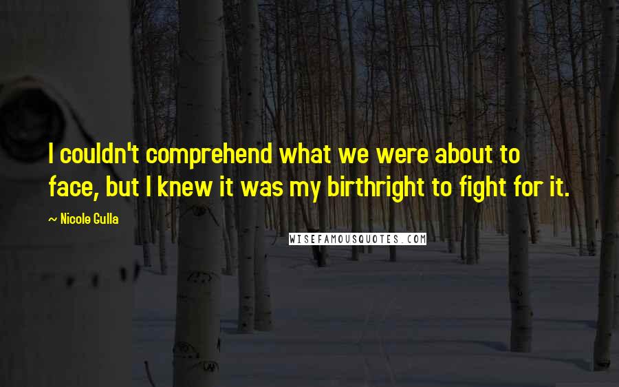 Nicole Gulla Quotes: I couldn't comprehend what we were about to face, but I knew it was my birthright to fight for it.