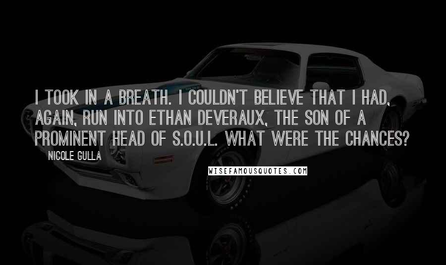Nicole Gulla Quotes: I took in a breath. I couldn't believe that I had, again, run into Ethan Deveraux, the son of a prominent head of S.O.U.L. What were the chances?