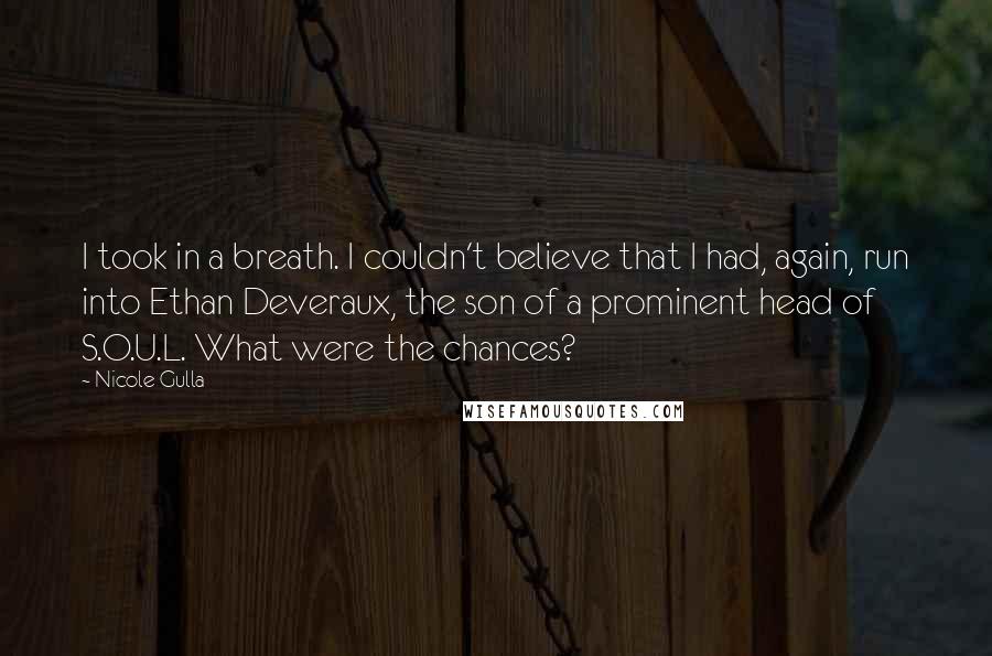 Nicole Gulla Quotes: I took in a breath. I couldn't believe that I had, again, run into Ethan Deveraux, the son of a prominent head of S.O.U.L. What were the chances?