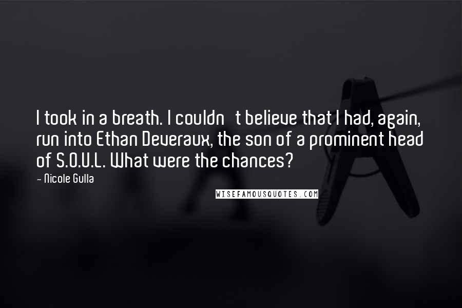 Nicole Gulla Quotes: I took in a breath. I couldn't believe that I had, again, run into Ethan Deveraux, the son of a prominent head of S.O.U.L. What were the chances?