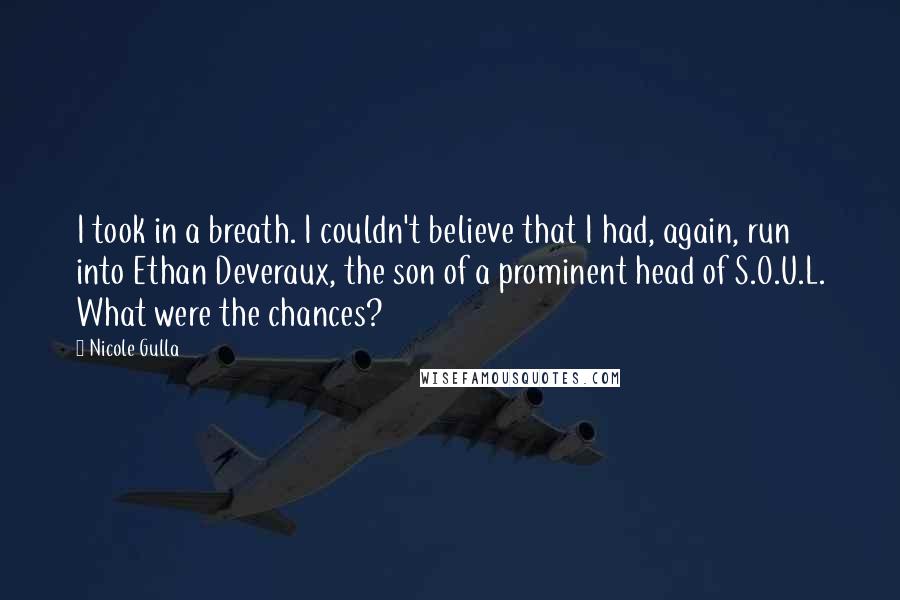 Nicole Gulla Quotes: I took in a breath. I couldn't believe that I had, again, run into Ethan Deveraux, the son of a prominent head of S.O.U.L. What were the chances?