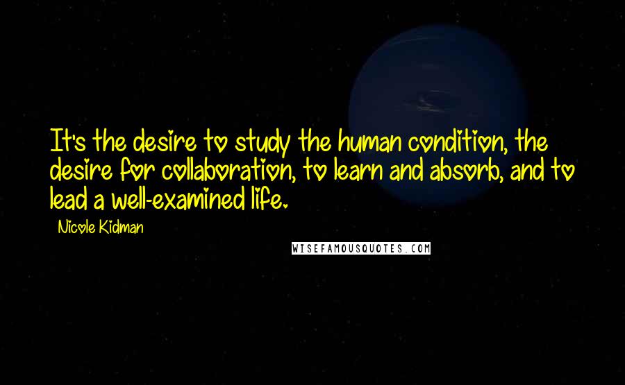 Nicole Kidman Quotes: It's the desire to study the human condition, the desire for collaboration, to learn and absorb, and to lead a well-examined life.