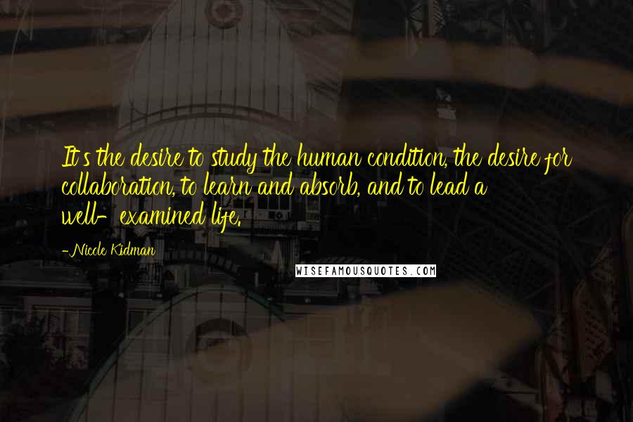 Nicole Kidman Quotes: It's the desire to study the human condition, the desire for collaboration, to learn and absorb, and to lead a well-examined life.