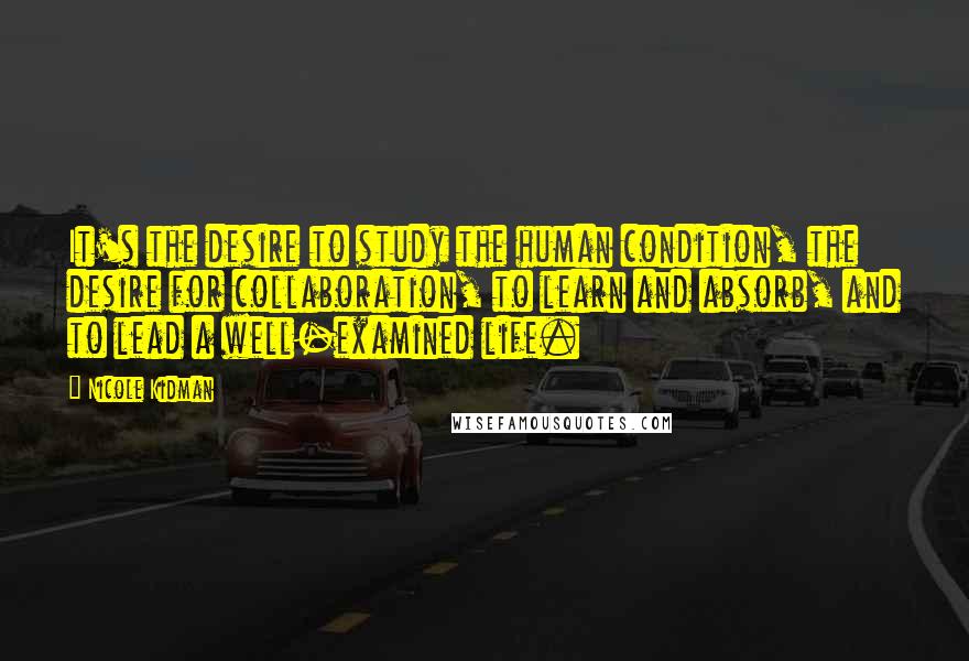 Nicole Kidman Quotes: It's the desire to study the human condition, the desire for collaboration, to learn and absorb, and to lead a well-examined life.