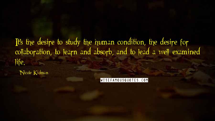 Nicole Kidman Quotes: It's the desire to study the human condition, the desire for collaboration, to learn and absorb, and to lead a well-examined life.