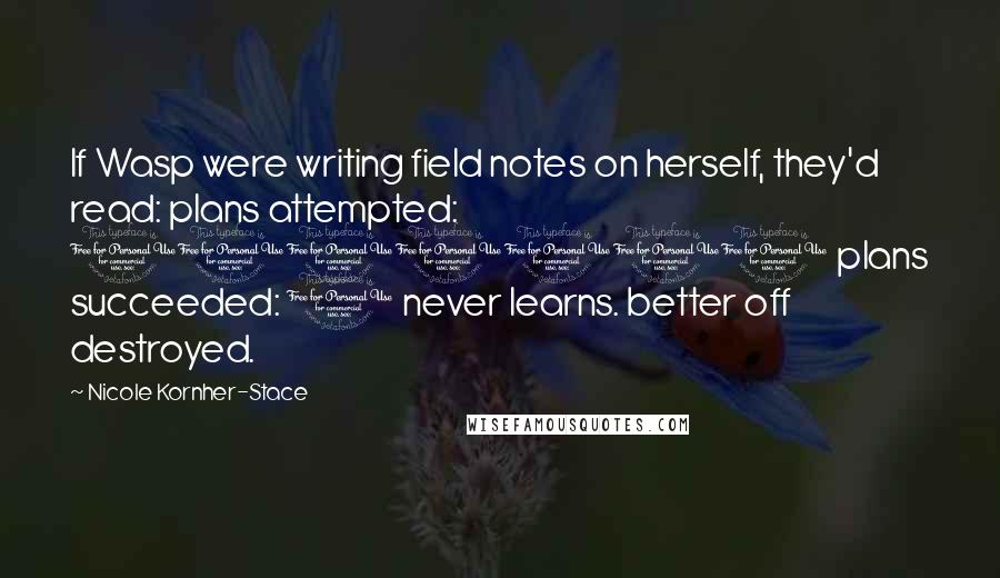 Nicole Kornher-Stace Quotes: If Wasp were writing field notes on herself, they'd read: plans attempted: 1000000 plans succeeded: 0 never learns. better off destroyed.