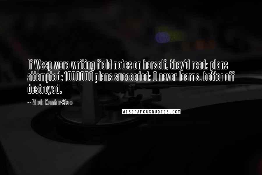Nicole Kornher-Stace Quotes: If Wasp were writing field notes on herself, they'd read: plans attempted: 1000000 plans succeeded: 0 never learns. better off destroyed.