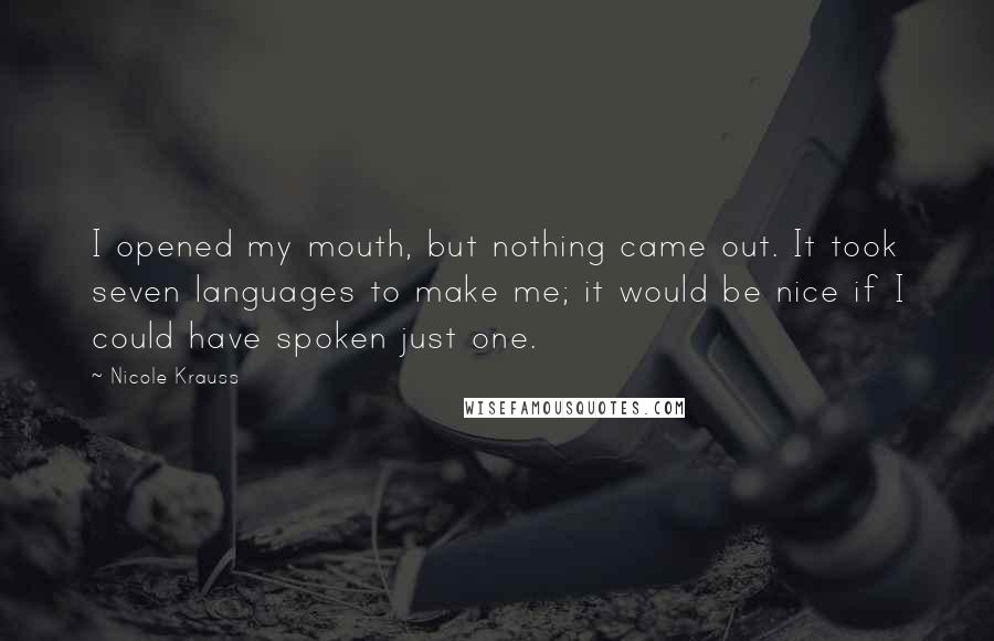 Nicole Krauss Quotes: I opened my mouth, but nothing came out. It took seven languages to make me; it would be nice if I could have spoken just one.