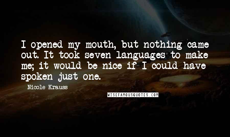 Nicole Krauss Quotes: I opened my mouth, but nothing came out. It took seven languages to make me; it would be nice if I could have spoken just one.