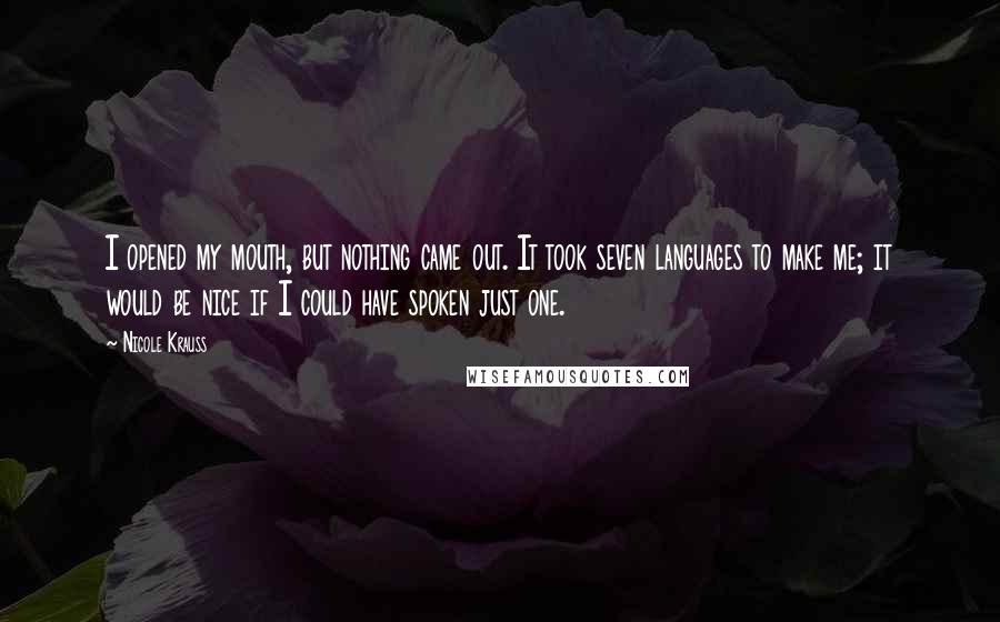 Nicole Krauss Quotes: I opened my mouth, but nothing came out. It took seven languages to make me; it would be nice if I could have spoken just one.