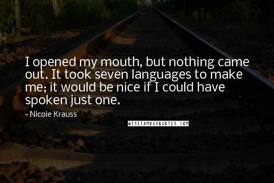 Nicole Krauss Quotes: I opened my mouth, but nothing came out. It took seven languages to make me; it would be nice if I could have spoken just one.