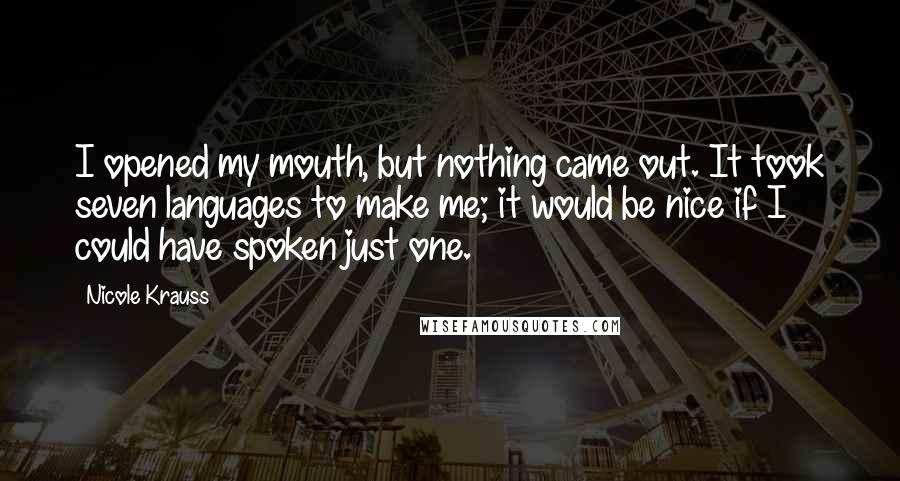 Nicole Krauss Quotes: I opened my mouth, but nothing came out. It took seven languages to make me; it would be nice if I could have spoken just one.