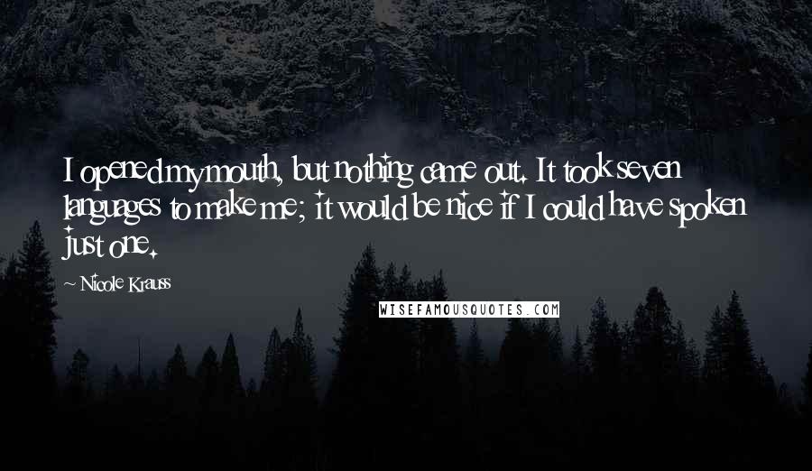 Nicole Krauss Quotes: I opened my mouth, but nothing came out. It took seven languages to make me; it would be nice if I could have spoken just one.